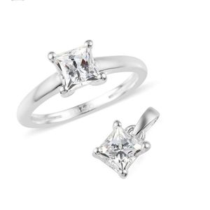 White Sapphire Ring & Pendant .925 Sterling Silver